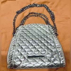 Steve Madden Metallic Silver Bag with Chain Strap.  Purse, Crossbody Quilted.
